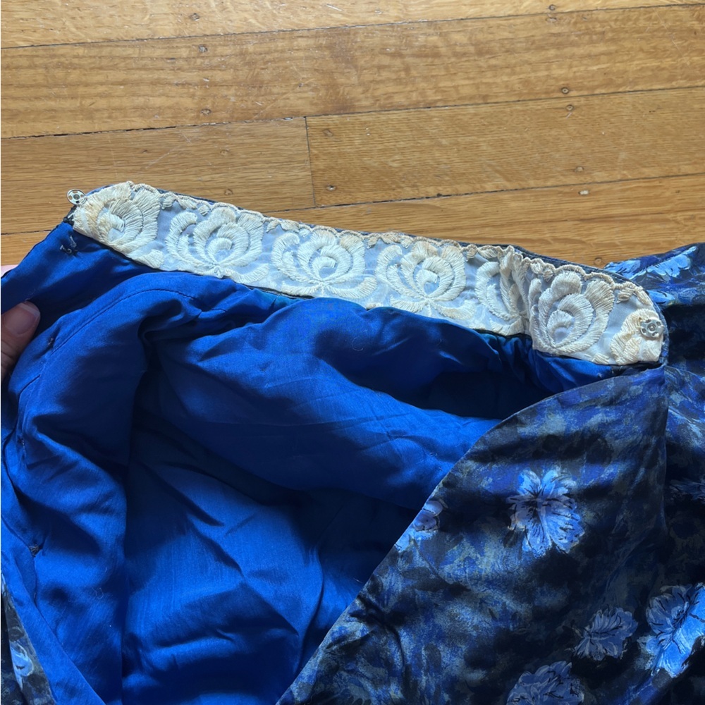 Vintage SILK cheongsam qipao blue floral S padded winter tang chinese dress - Picture 3 of 9